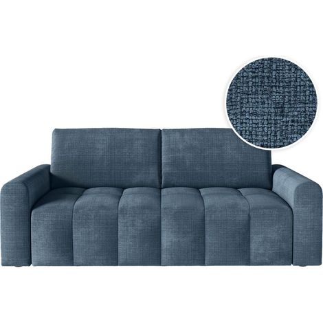 Canapé SILVIO convertible express 3 places couchage 140x190cm matelas 13cm tissu chenille bleu foncé (1/5)