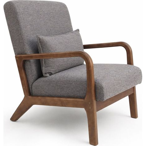Home Heavenly® - Butaca nórdica de madera maciza NICOLE, tapizada antimanchas, con cojín incluido. 72x83x65 cm.  Color: Gris Taupe (1/5)