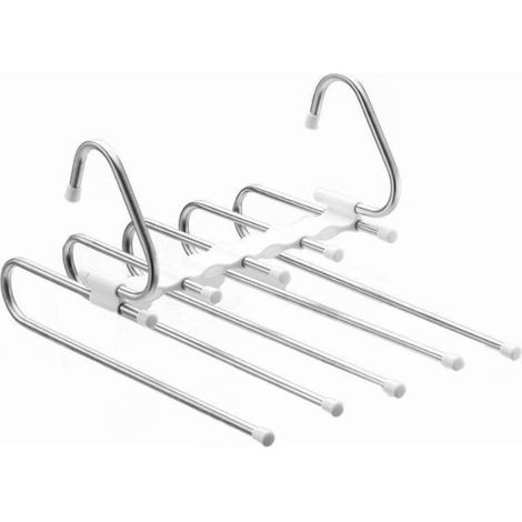 Lot de 2 cintres pour pantalons, organisateur de placard en métal gain de place, cintres antidérapants, rangement idéal pour pantalons, jeans, jupes, foulards et leggings. (1/5)