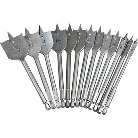 Jeu de Forets Plats 13pcs - Mèches Plates pour Travail du Bois avec Boîte de Rangement (1/4)