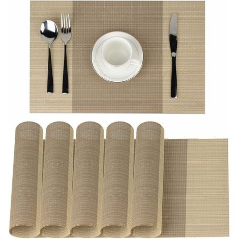 tovagliette Tovagliette Tovagliette Tovagliette Antiscivolo Lavabili PVC Tovagliette 30 x 45 cm, Resistenti al Calore Rigide Antimacchia Set da 6 (Beige) (1/5)
