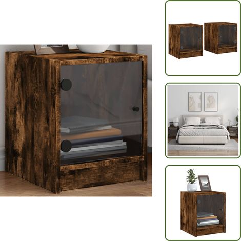 Comodino con ripiani - vidaXL Comodini con Ante in Vetro 2pz Rovere Fumo 35x37x42 cm - Comodino per camera da letto