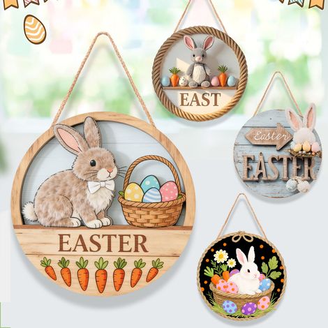 Cartello pasquale in legno per porta - Ghirlanda pasquale da 30 x 30 cm per porta d'ingresso - Cartello decorativo da appendere per Pasqua (1/2)