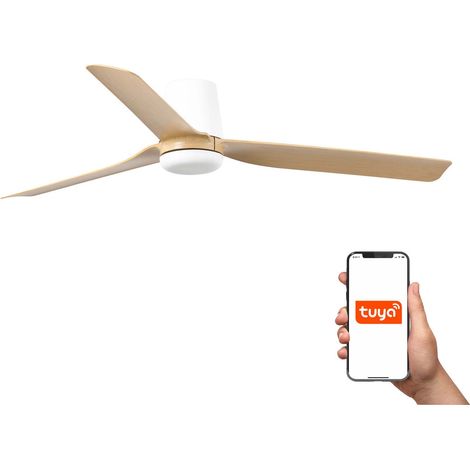 Faro Punt Tub Système intelligent Tuya à 3 lames, blanc mat et érable, taille moyenne (1/3)