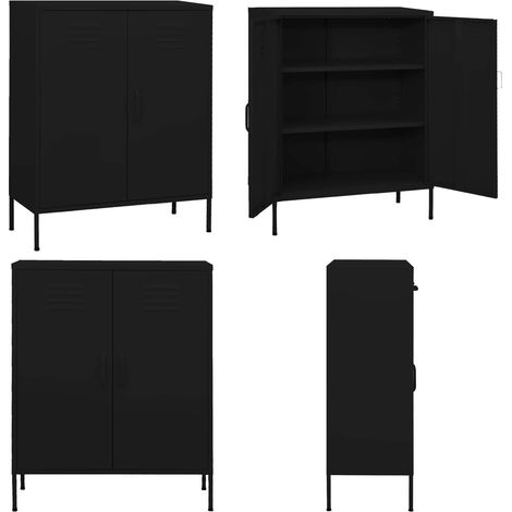 Armario de almacenamiento acero negro 80x35x101,5 cm - Armario lateral - Armario de acero