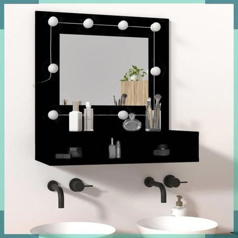 Armoire à miroir avec LED - 833520 - noir - 60 x 31,5 x 62 cm - pose sur table ou murale (1/5)