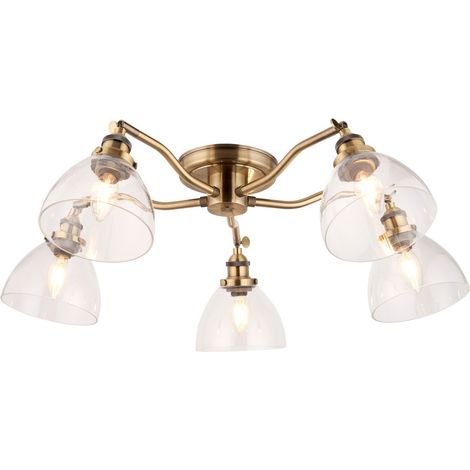 Endon Hansen Lampada da soffitto semi-incasso in vetro a braccio multiplo, lastra in ottone anticato, vetro (1/5)