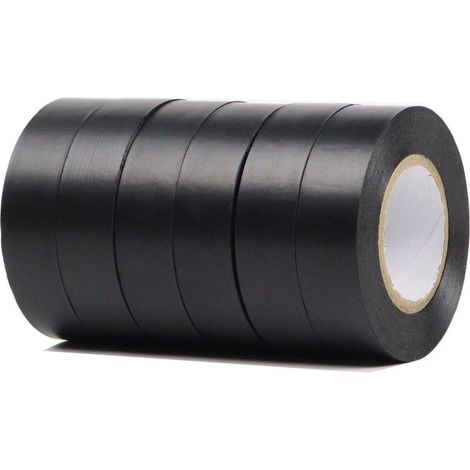 Ruban électrotechnique noir 19mm x 20m paquet de 6 rubans isolants en PVC autocollants forts pour isoler, réparer et protéger les fils (1/5)