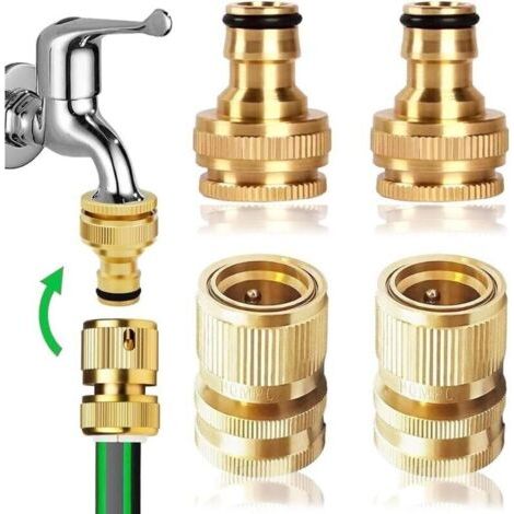 Lot de 2 paires de tuyaux d\'arrosage 2 en 1 1/2\" et 1,9 cm 2 en 1 Connecteur rapide en laiton Connecteur rapide d\'extrmit de tuyau d\'arrosage Kit de connexion pour cuisine jardin extrieur (1/4)
