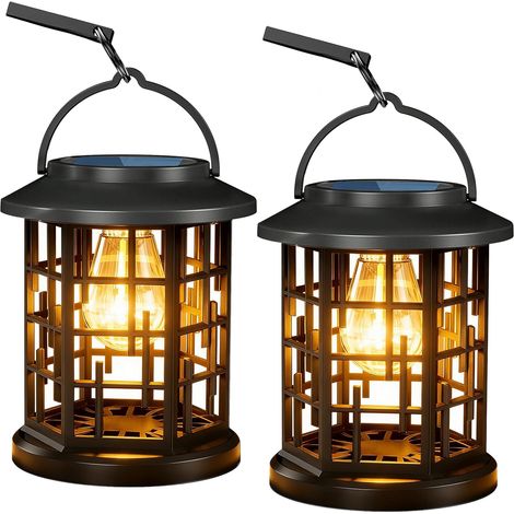 Lanterne Solaire Exterieur Jardin: 2 Pièces Lanternes Solaires Suspendues, étanche Lampes Solaires En Métal Avec Clips Pour Terrasse Patio Table Jardin Balcon Décoration (Noire) (1/5)