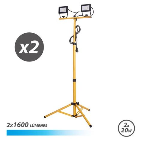 Elbat foco led con tripode 2 x 20w - 1600 lumenes - 6500k luz fria - cable de 3m - ip65 para uso en exterior