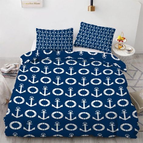 Bettwäsche-Set 220x240 cm mit 2 Kissenbezügen 80x80 cm, 3D Anker Motiv, Mikrofaser, Reißverschluss