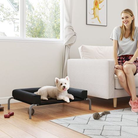 Lit surélevé pour chien rafraichissant, lit de camp pour chiens intérieur extérieur portable, 90 x 65 x 30 cm, noir (1/4)