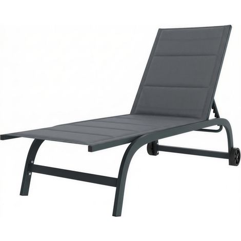 Aluminium-Sonnenliege, 6-fach verstellbare Rückenlehne mit Rollen, integrierte Polsterung, 62 x 165 x 94 cm, Dunkelgrau