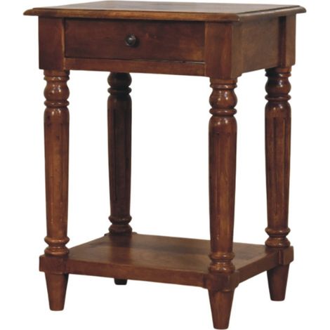 Table d'appoint en châtaignier massif pieds tournés 1 tiroir