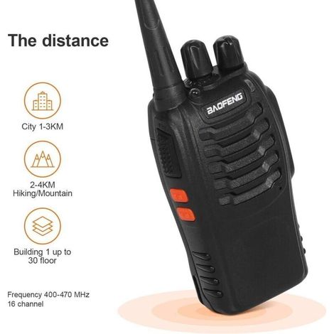 Talkie walkie longue portée 5 km – Rechargeable 1500mAh – 16 canaux – VOX et alarme d'urgence – Pour randonnées et terrains variés (2 pcs) (1/4)