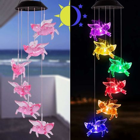 Color Changing Flying Pig Wind Chimes, Waterproof Portable Wind Chimes Gifts, Romantic, Flying Pigs, LED Solar Pig Wind Chimes Gift (1/5)