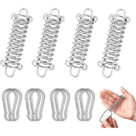 4 helical springs 8 carabiners,Mooring spring,tension tension spring with double hook,buckle tension spring,for tent tent rope tensioner,awning tent suitable (1/5)