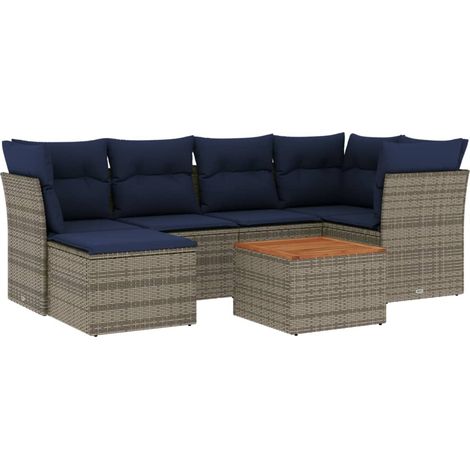 Maison Exclusive - 7-teiliges Gartensofa-Set mit Kissen, grau, Po