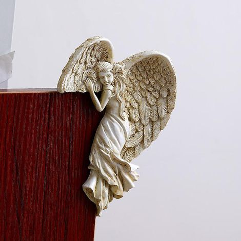 Sculpture murale ailes d'ange avec cadre de porte secrète de fée orientée vers la gauche, pour la décoration de jardin et d'intérieur (1/4)