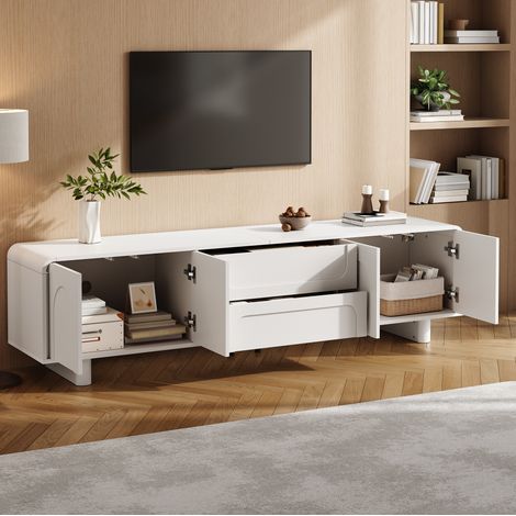 CHICFURN Mueble TV 180 x 40 x 46 cm de MDF y aglomerado blanco con almacenaje (1/5)