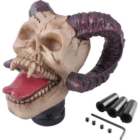 Individuell gestalteter Schaltknauf mit Totenkopfmotiv, für manuelle oder automatische Schaltung – Stierhorn-Totenkopf (1/4)