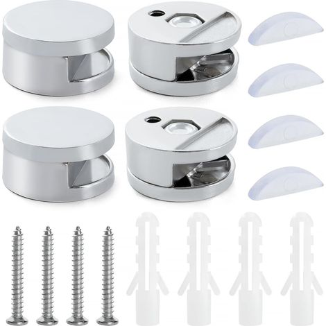 Clips Miroir - Lot de 4 - Alliage de Zinc - Fixation Verre 3-5mm - Salle de Bain et Salon - Argenté 27x14mm (1/5)