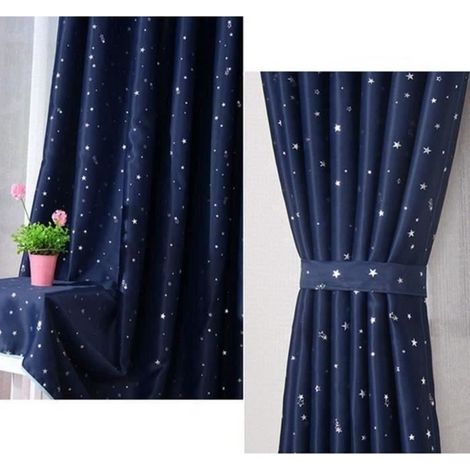 2 pack 130 x 150 cm Rideaux occultants isolant thermique, Rideaux pour porte fenêtre, Rideaux salon occultant avec Motif étoile [Bleu] (1/4)