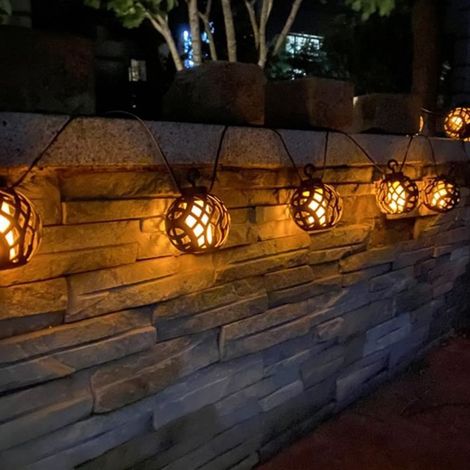 Guirlande lumineuse solaire - Flamme simulée - Étanche - Décoration de jardin, Noël et mariage