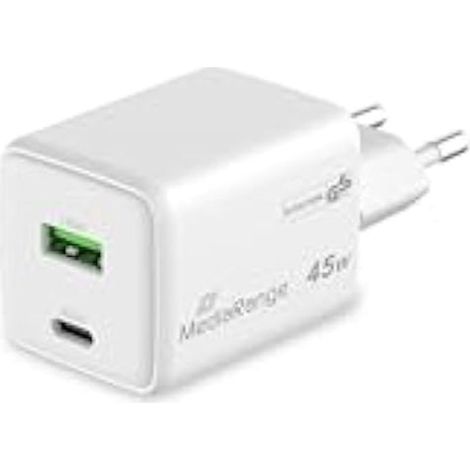 Adattatore di ricarica rapida - MEDIARANGE - 45 W - 1 porta USB-C - 1 porta USB-A - Tecnologia GaN