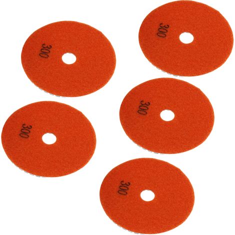 Kit de 5 disques de polissage diamantés humides de 10 cm (4 pouces) à grain tendre pour marbre, granit et céramique, grain 300 (1/5)