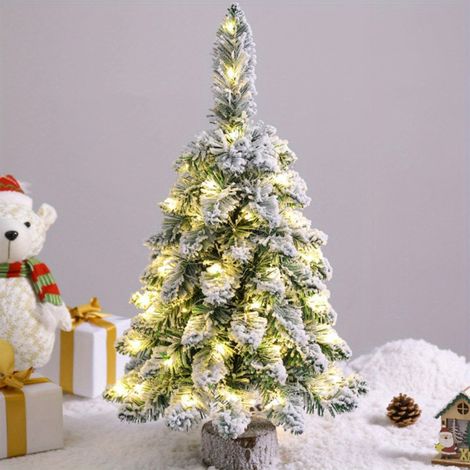 Arbre De Noël Pré-Éclairé - Flocage Neigeux - Hauteur 45 cm 60 cm 75 cm - Pour Décoration Intérieure Tableau Ou Bureau - 1 Pièce (1/5)