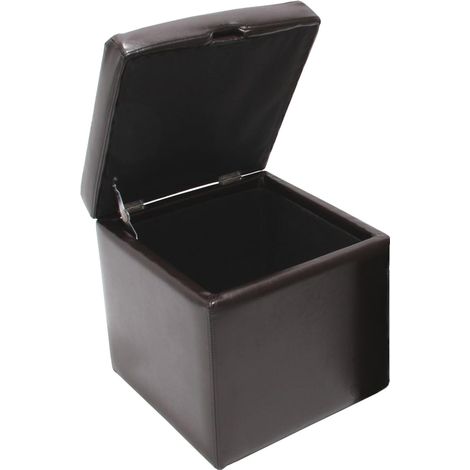 Tabouret cube, box de dépôt Onex, avec abattant, cuir, 45x44x44cm - marron (1/3)