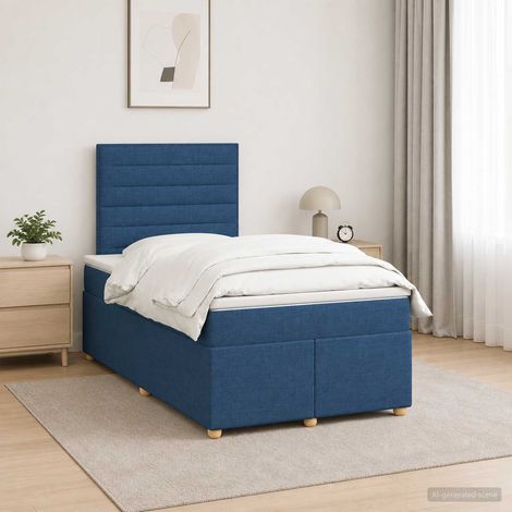 vidaXL Lit boxspring avec matelas Bleu 120 x 190 cm Tissu (1/5)