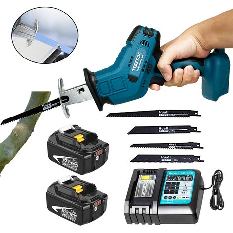 Scies alternatives, scie sabre d'élagage électrique sans fil, pour jardin, métal, bois, tuyaux en PVC, coupe d'arbre + 4 lames + 2 batteries 5,5 A + chargeur DC18RC, compatible avec batterie Makita