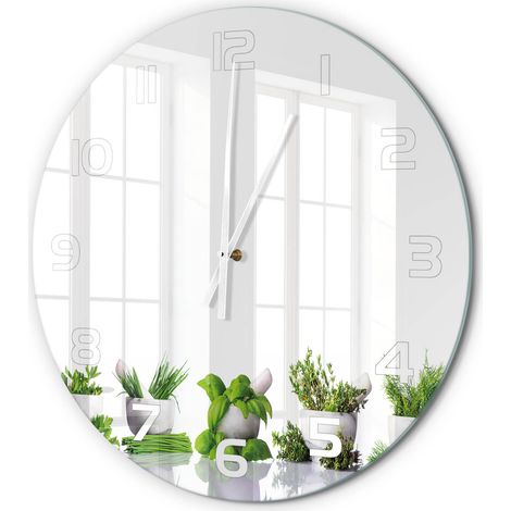 Horloge Murale Ronde Mouvement Continu Silencieux Verre Trempé Design Moderne Herbes fi 60 cm (1/5)