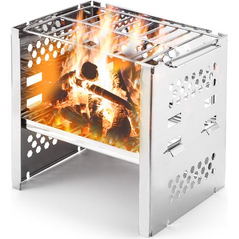 Réchaud à bois de camping portable et pliable en acier inoxydable, idéal pour la randonnée, les pique-niques et les voyages en plein air.