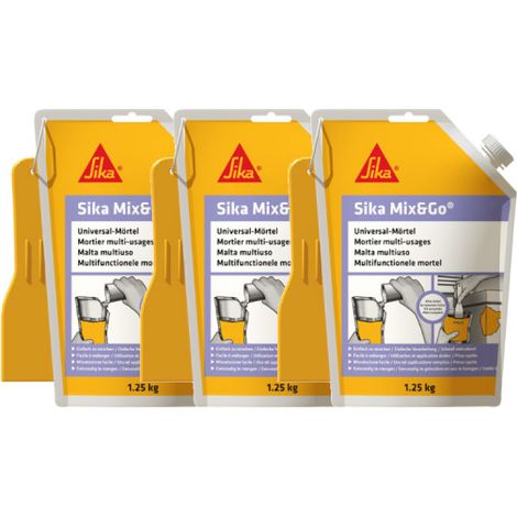 Sika – Lot de 3 mortiers de réparation prêt à mélanger – Gris – 1,25kg pour béton et pierre – Application rapide en surplomb