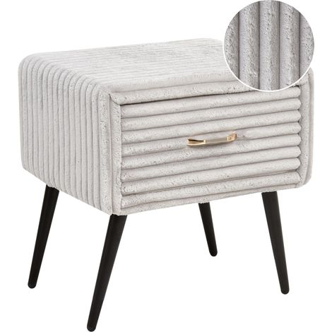 Mesa de noche tapizada de pana 1 cajón dormitorio gris claro Flayat