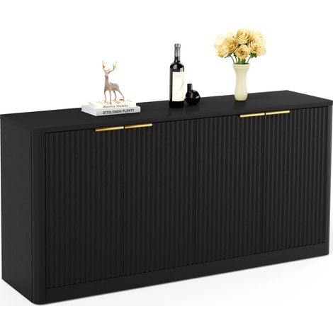 CHICFURN Madia bassa 150 cm in MDF nero, 4 ante effetto onda, mobile TV salvaspazio (1/5)