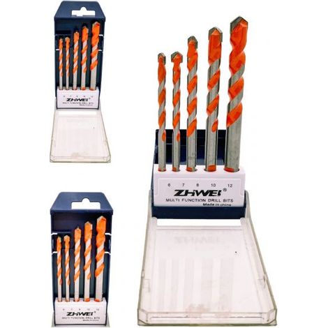SET PUNTE TRAPANO 5PZ IN ACCIAIO PER MURATURA MATTONI MURO ø 6 7 8 10 12MM