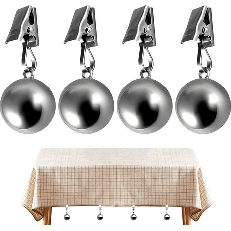 4 Pièces Poids Nappe de Table Exterieur 65 g, Poids pour Nappe de Table avec Pinces, Attache Nappe de Table Exterieur Acier Inoxydable, pour Nappes, Drapeaux, Mariages, Pique-Niques (1/5)
