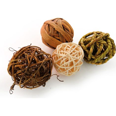 Lot de 4 jouets à mâcher ronds en bambou tressé, accessoires pour oiseaux (1/4)