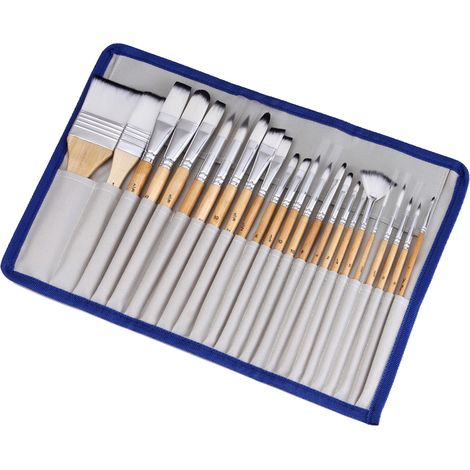 Set di 24 pennelli professionali rotondi con setole in nylon per pittura acrilica, acquerello, guazzo e trucco. Ideali per artisti e studenti di pittura.
