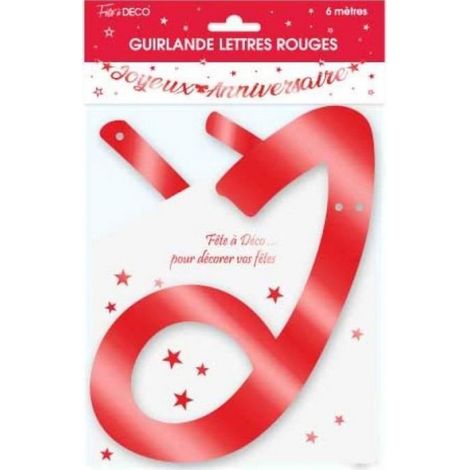 Guirlande - - Joyeux Anniversaire - Rouge métallique - 6 mètres - Paillettes (1/2)