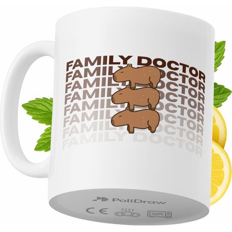 Tazza per il medico di famiglia, divertente e umoristica, con grafica e testo divertenti, ideale per compleanni, onomastici e festività. Tazza premium per occasioni speciali, per casa, ufficio, lavoro (1/5)
