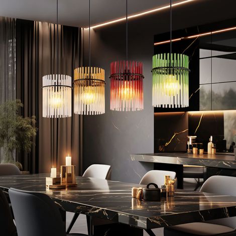 Lampada a LED a sospensione per tavolo da pranzo lampada a sospensione 4 fiamme per soggiorno, vetro verde mora ambra chiaro, 4x 7W 4x 806lm bianco caldo, LxH 110 x 140 cm