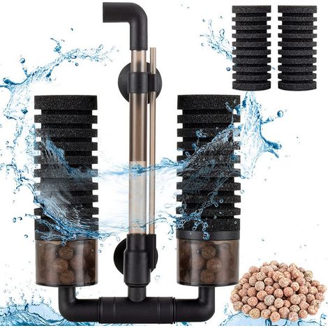 Filtre double éponge pour aquarium avec compartiment média filtrant, filtration biologique et physique, silencieux et réglable