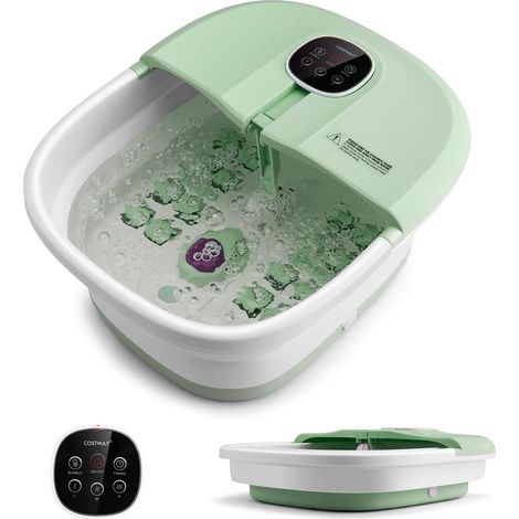 COSTWAY Pediluvio Massaggiatore Piedi Elettrico, Idromassaggiatore Plantare Pieghevole con Riscaldamento e Telecomando, 3 Temperature Regolabili (Verde)