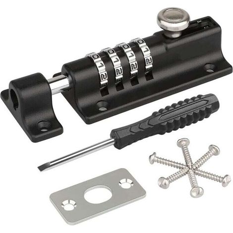 Loquet à combinaison, [avec tournevis] Serrure de porte à code, serrure à combinaison étanche à 4 chiffres avec vis de fixation de sécurité pour armoire, garage, abri de jardin (1 pièce) (1/4)